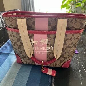 Coach Pink and Tan Signature Tote